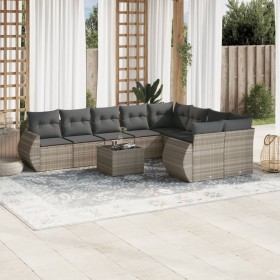 Set of 10-piece garden sofas with light gray synthetic rattan cushions by , Modular outdoor sofas - Ref: Foro24-3221851, Pric...