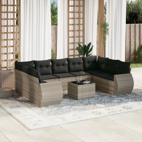 Set of 10-piece garden sofas with light gray synthetic rattan cushions by , Modular outdoor sofas - Ref: Foro24-3221811, Pric...