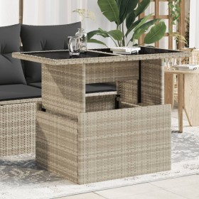 Garden table with light gray PE rattan surface and glass top, measuring 100x55x73 cm. by , Garden tables - Ref: Foro24-366183...