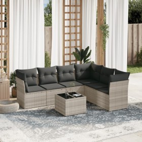 7-piece garden sofa set with light gray PE rattan cushions by , Garden sets - Ref: Foro24-3217692, Price: 496,99 €, Discount: %