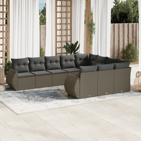 Set sofás jardín 10 pzas con cojines ratán sintético gris claro de , Sofás modulares de exterior - Ref: Foro24-3221891, Preci...