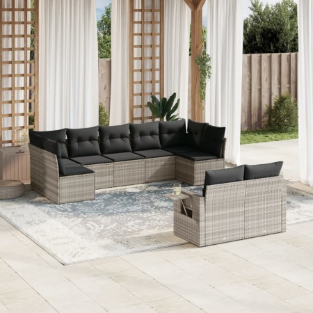 Set muebles jardín 9 pzas y cojines ratán sintético gris claro de , Conjuntos de jardín - Ref: Foro24-3220621, Precio: 658,39...