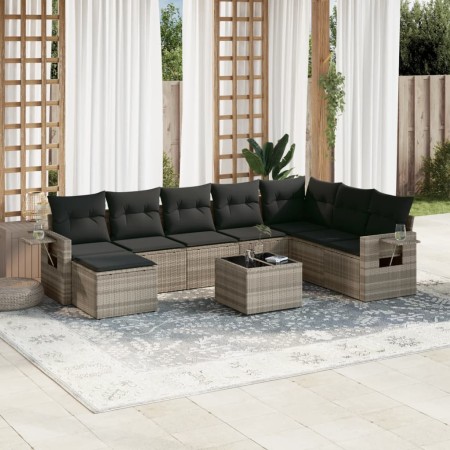 Set muebles jardín 9 pzas y cojines ratán sintético gris claro de , Conjuntos de jardín - Ref: Foro24-3220571, Precio: 609,16...