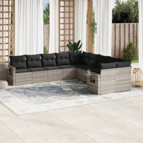 Gartensofa-Set, 10-teilig, mit Kissen, aus hellem grauen Kunststoff-Rattan. von , Gartensets - Ref: Foro24-3220711, Preis: 71...