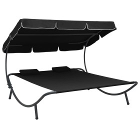 Garden lounge chair with canopy and black cushions by vidaXL, Outdoor beds - Ref: Foro24-313521, Price: 143,99 €, Discount: %