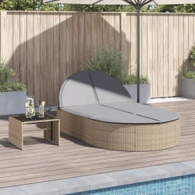 Double sun lounger with beige synthetic rattan cushions by , Loungers - Ref: Foro24-368649, Price: 274,99 €, Discount: %