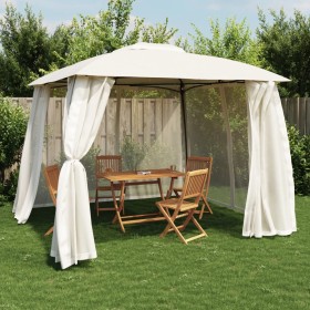 Double-roof gazebo with cream steel mesh walls, 2.93x2.93 m by , Tents and gazebos - Ref: Foro24-368448, Price: 239,99 €, Dis...