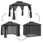 Double-roof gazebo with anthracite steel mesh walls, 2.94x2.94 m by , Tents and gazebos - Ref: Foro24-368455, Price: 288,02 €...