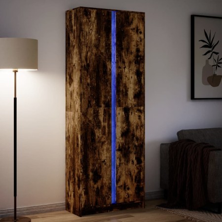 Display cabinet with LED lighting, engineered smoked oak wood, 74x32.5x200 cm by , Sideboards - Ref: Foro24-3307895, Price: 1...