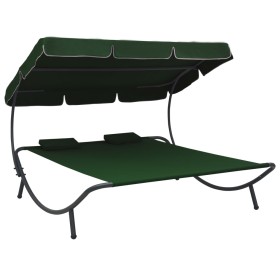 Garden lounger with awning and green cushions by vidaXL, Outdoor beds - Ref: Foro24-313522, Price: 132,99 €, Discount: %