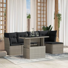 Gartensofagarnitur 6-teilig mit grauen Polstern aus synthetischem Rattan von , Gartensets - Ref: Foro24-3266552, Preis: 481,6...