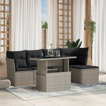 Garden sofa set 6 pieces and gray synthetic rattan cushions by , Garden sets - Ref: Foro24-3266552, Price: 462,29 €, Discount: %