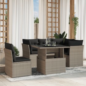 Garden sofa set 6 pieces and gray synthetic rattan cushions by , Garden sets - Ref: Foro24-3266592, Price: 498,33 €, Discount: %