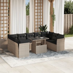 Gartensofa-Set, 10-teilig, mit Kissen, aus hellem grauen Kunststoff-Rattan. von , Gartensets - Ref: Foro24-3266822, Preis: 78...