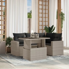 Gartensofa-Set und Kissen, 5-teilig, aus hellem grauem Kunst-Rattan. von , Gartensets - Ref: Foro24-3267252, Preis: 440,36 €,...