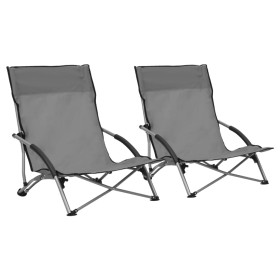 Folding beach chairs 2 units gray fabric by vidaXL, Garden chairs - Ref: Foro24-312491, Price: 69,87 €, Discount: %