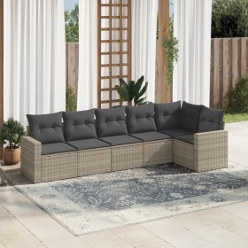 Garden sofa set 6 pieces and gray synthetic rattan cushions by , Garden sets - Ref: Foro24-3218982, Price: 433,66 €, Discount: %