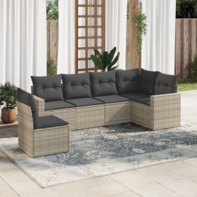 Garden sofa set 6 pieces and gray synthetic rattan cushions by , Garden sets - Ref: Foro24-3219022, Price: 433,99 €, Discount: %