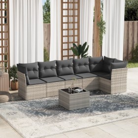 7-piece garden sofa set with light gray PE rattan cushions by , Garden sets - Ref: Foro24-3217672, Price: 497,99 €, Discount: %