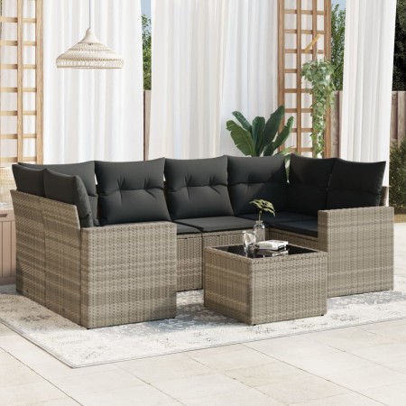 Set de sofás de jardín 7 pzas con cojines ratán PE gris claro de , Sofás modulares de exterior - Ref: Foro24-3251059, Precio:...