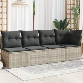 Garden sofa with cushions, 4 seats, light gray synthetic rattan by , Outdoor sofas - Ref: Foro24-366177, Price: 277,37 €, Dis...