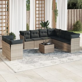 Set of 10-piece garden sofas with light gray synthetic rattan cushions by , Garden sets - Ref: Foro24-3217852, Price: 732,24 ...