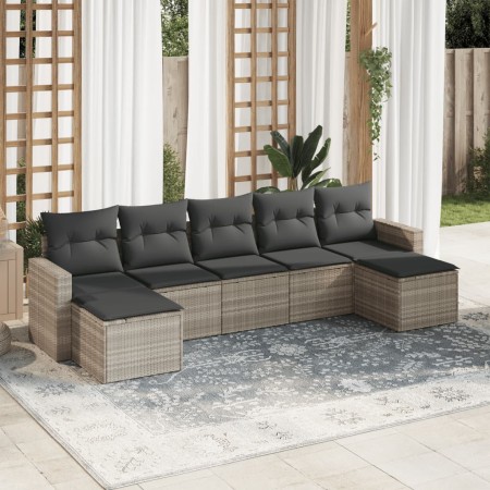 Gartensofa-Set, 7-teilig, mit Kissen, aus hellem grauem PE-Rattan. von , Modulare Sofas für den Außenbereich - Ref: Foro24-32...