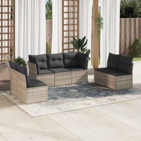 Set de sofás de jardín 7 pzas con cojines ratán PE gris claro de , Conjuntos de jardín - Ref: Foro24-3217412, Precio: 490,73 ...