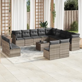 Outdoor garden furniture set with 14 pieces and light gray synthetic rattan cushions. by , Garden sets - Ref: Foro24-3218502,...