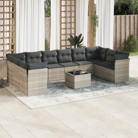 Garden sofa set 11 pieces and gray synthetic rattan cushions by , Garden sets - Ref: Foro24-3218212, Price: 769,25 €, Discoun...