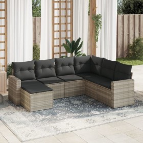 Gartensofa-Set, 7-teilig, mit Kissen, aus hellem grauem PE-Rattan. von , Modulare Sofas für den Außenbereich - Ref: Foro24-32...