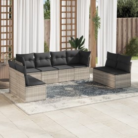 Garden sofa set 8 pieces and gray synthetic rattan cushions by , Garden sets - Ref: Foro24-3217452, Price: 548,31 €, Discount: %