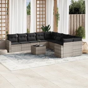 Set de sofás de jardín 11 pzas y cojines ratán sintético gris de , Sofás modulares de exterior - Ref: Foro24-3251859, Precio:...