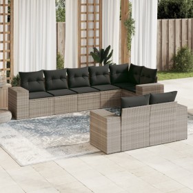 Garden sofa set 8 pieces and gray synthetic rattan cushions by , Garden sets - Ref: Foro24-3255159, Price: 678,99 €, Discount: %