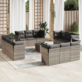 Set of garden sofas with 13 pieces of gray synthetic rattan cushions by , Garden sets - Ref: Foro24-3217342, Price: 1,00 €, D...