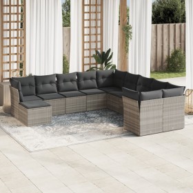 Garden sofa set 11 pieces and gray synthetic rattan cushions by , Garden sets - Ref: Foro24-3218612, Price: 764,95 €, Discoun...