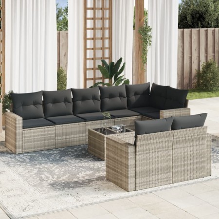 Gartenmöbel-Set 9-teilig mit Kissen aus hellem grauem Kunst-Rattan. von , Modulare Sofas für den Außenbereich - Ref: Foro24-3...