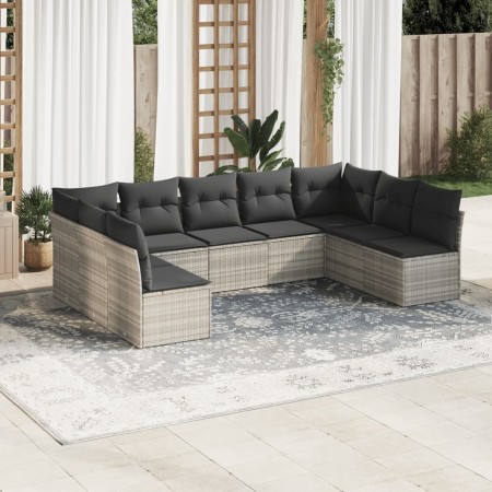 Set muebles jardín 9 pzas y cojines ratán sintético gris claro de , Conjuntos de jardín - Ref: Foro24-3218072, Precio: 615,99...