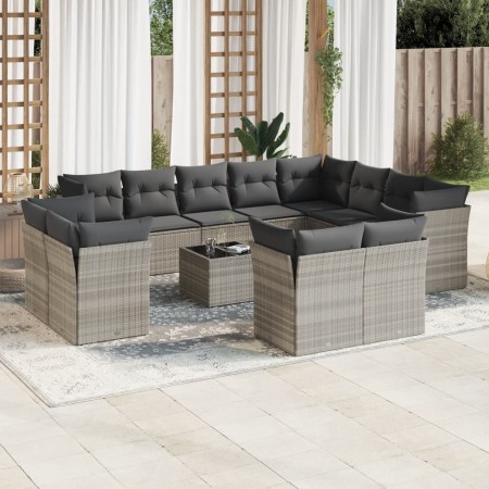 Set of garden sofas with 13 pieces of gray synthetic rattan cushions by , Garden sets - Ref: Foro24-3218542, Price: 1,00 €, D...