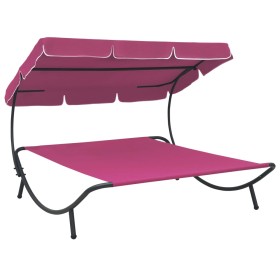 Tumbona de jardín con toldo rosa de vidaXL, Tumbonas - Ref: Foro24-313528, Precio: 108,22 €, Descuento: %