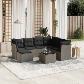 Garden sofa set 8 pieces and gray synthetic rattan cushions by , Garden sets - Ref: Foro24-3263228, Price: 551,95 €, Discount: %