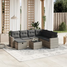 Garden sofa set 8 pieces and gray synthetic rattan cushions by , Garden sets - Ref: Foro24-3263538, Price: 543,99 €, Discount: %