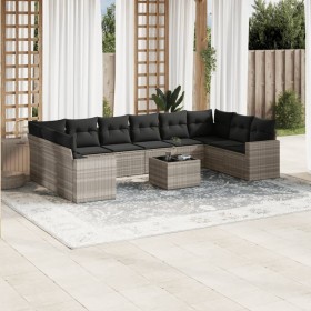 Set de sofás de jardín 11 pzas y cojines ratán sintético gris de , Sofás modulares de exterior - Ref: Foro24-3251819, Precio:...