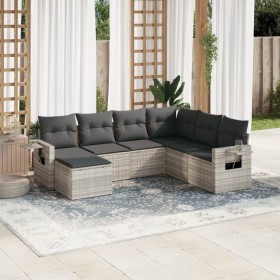 7-piece garden sofa set with light gray PE rattan cushions by , Garden sets - Ref: Foro24-3252839, Price: 528,65 €, Discount: %