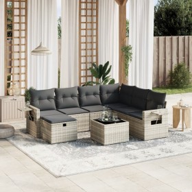 Garden sofa set 8 pieces and gray synthetic rattan cushions by , Garden sets - Ref: Foro24-3263848, Price: 549,36 €, Discount: %