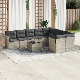 Set of 10-piece garden sofas with light gray synthetic rattan cushions by , Garden sets - Ref: Foro24-3218182, Price: 714,18 ...