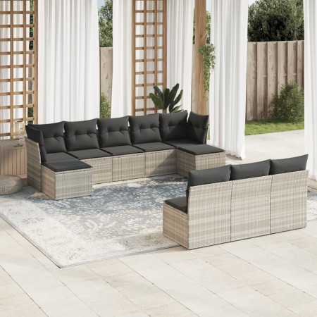 Gartensofa-Set, 10-teilig, mit Kissen, aus hellem grauen Kunststoff-Rattan. von , Gartensets - Ref: Foro24-3218292, Preis: 64...