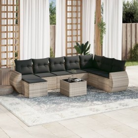 Set muebles jardín 9 pzas y cojines ratán sintético gris claro de , Conjuntos de jardín - Ref: Foro24-3254109, Precio: 665,32...