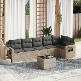 7-piece garden sofa set with light gray PE rattan cushions by , Garden sets - Ref: Foro24-3220201, Price: 495,81 €, Discount: %