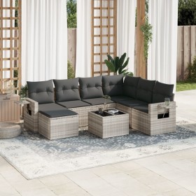 Garden sofa set 8 pieces and gray synthetic rattan cushions by , Garden sets - Ref: Foro24-3220511, Price: 545,12 €, Discount: %